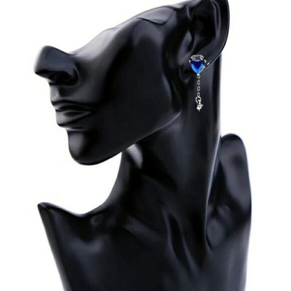 Blue Resin Rhinestone Crystal Vintage Silver Drop Dangle Statement Earrings - Picture 2 of 9